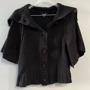 Black cowl neck crop short sleeve cardigan